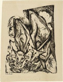 Wikioo.org – L'Encyclopédie des Beaux Arts - Peinture, Oeuvre de Ernst Ludwig Kirchner - Deux vaches sur le pâturage ( zwei grasende kühe )