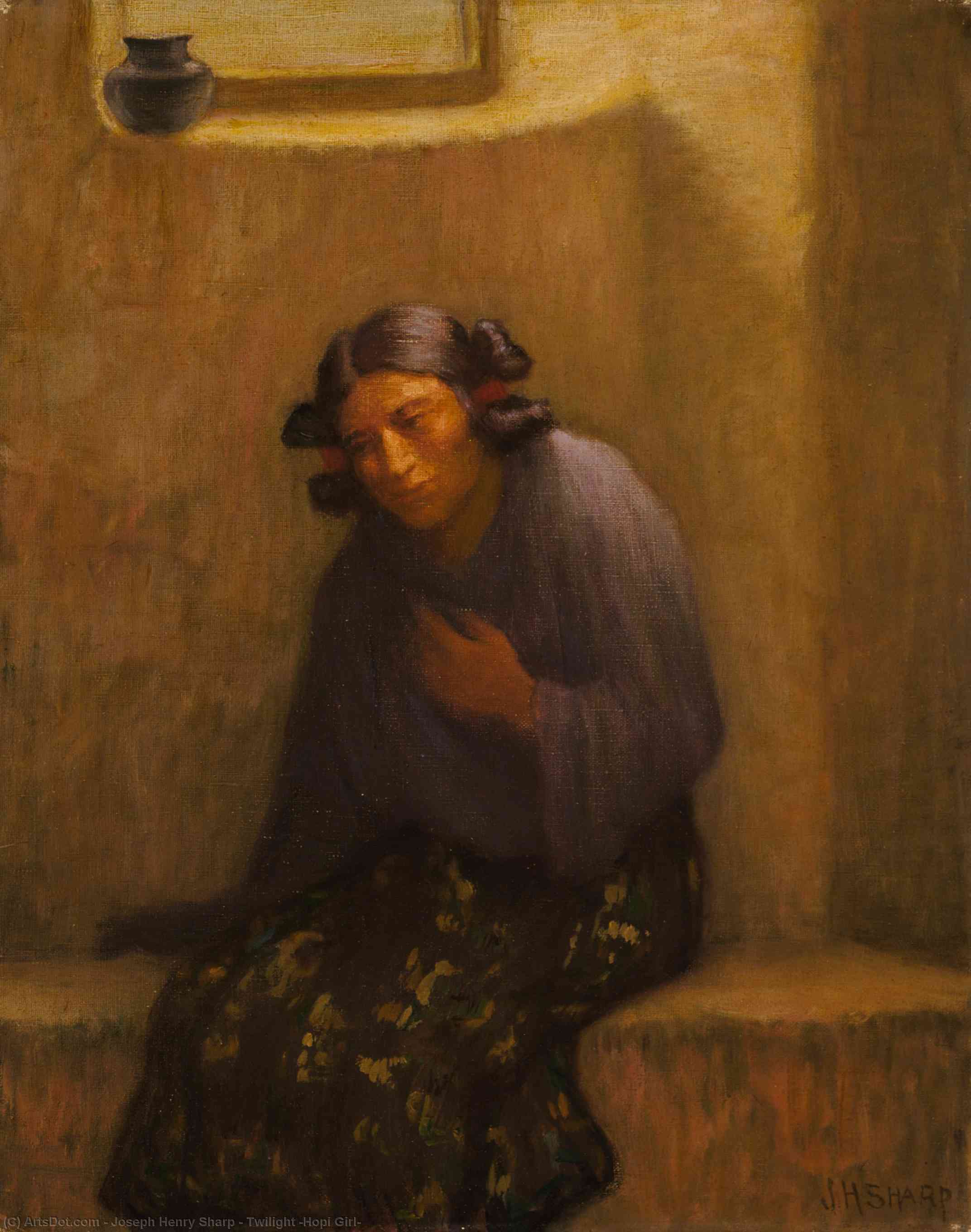Wikioo.org – L'Enciclopedia delle Belle Arti - Pittura, Opere di Joseph Henry Sharp - Crepuscolo ( Hopi Ragazza )