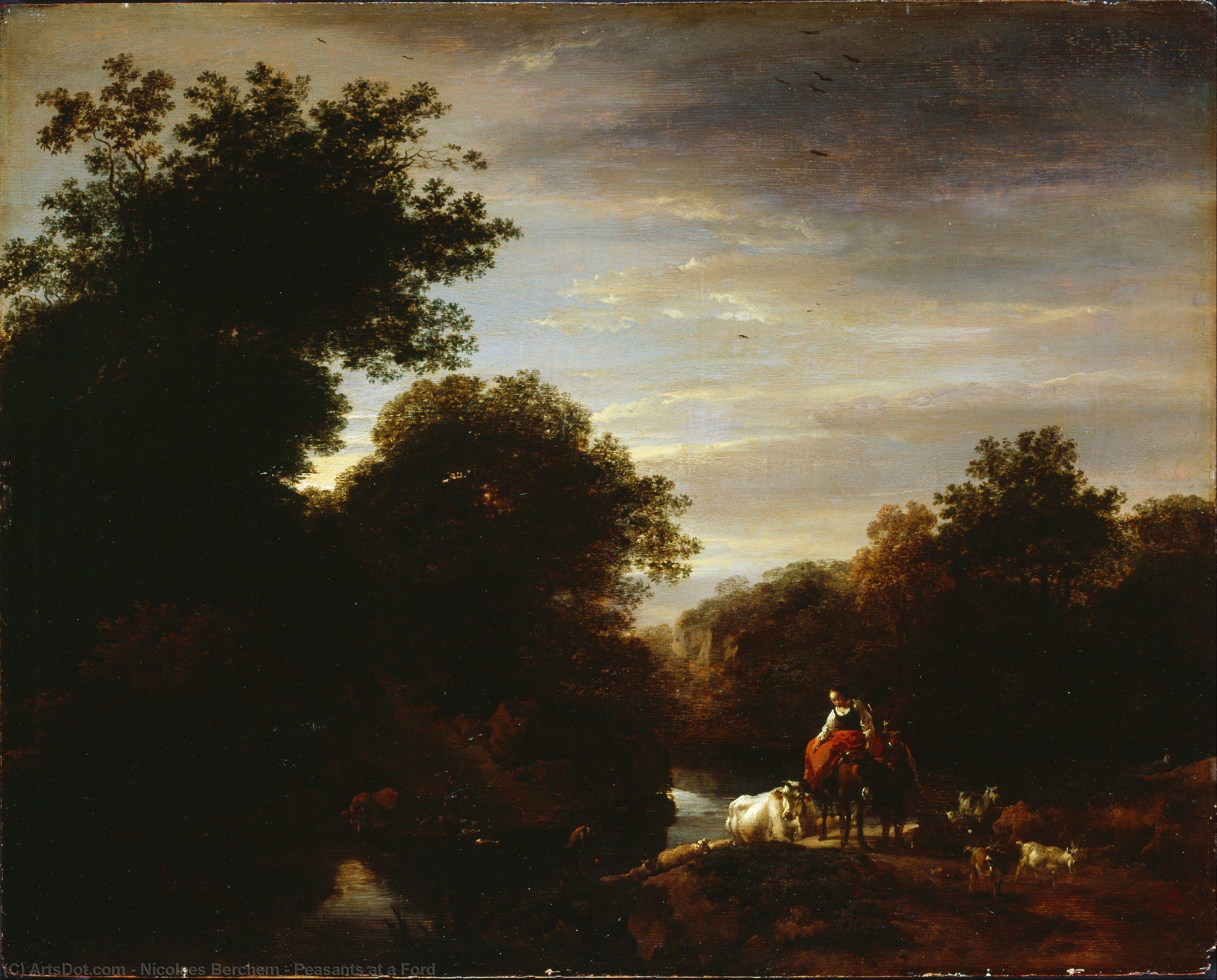 Wikioo.org - The Encyclopedia of Fine Arts - Painting, Artwork by Nicolaes Berchem - Peasants at a Ford