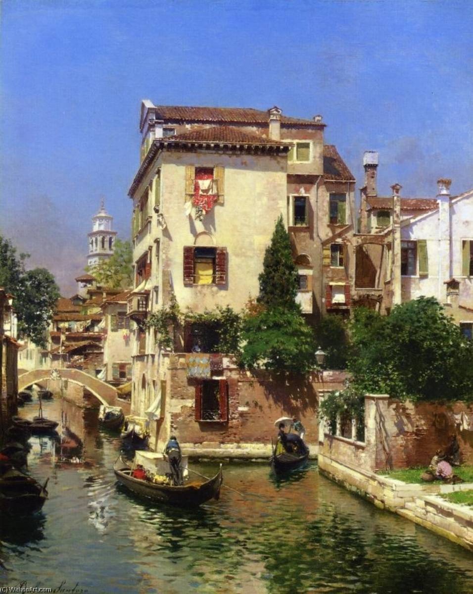 Wikioo.org - The Encyclopedia of Fine Arts - Painting, Artwork by Rubens Santoro - Gondoliers on a Venetian Canal