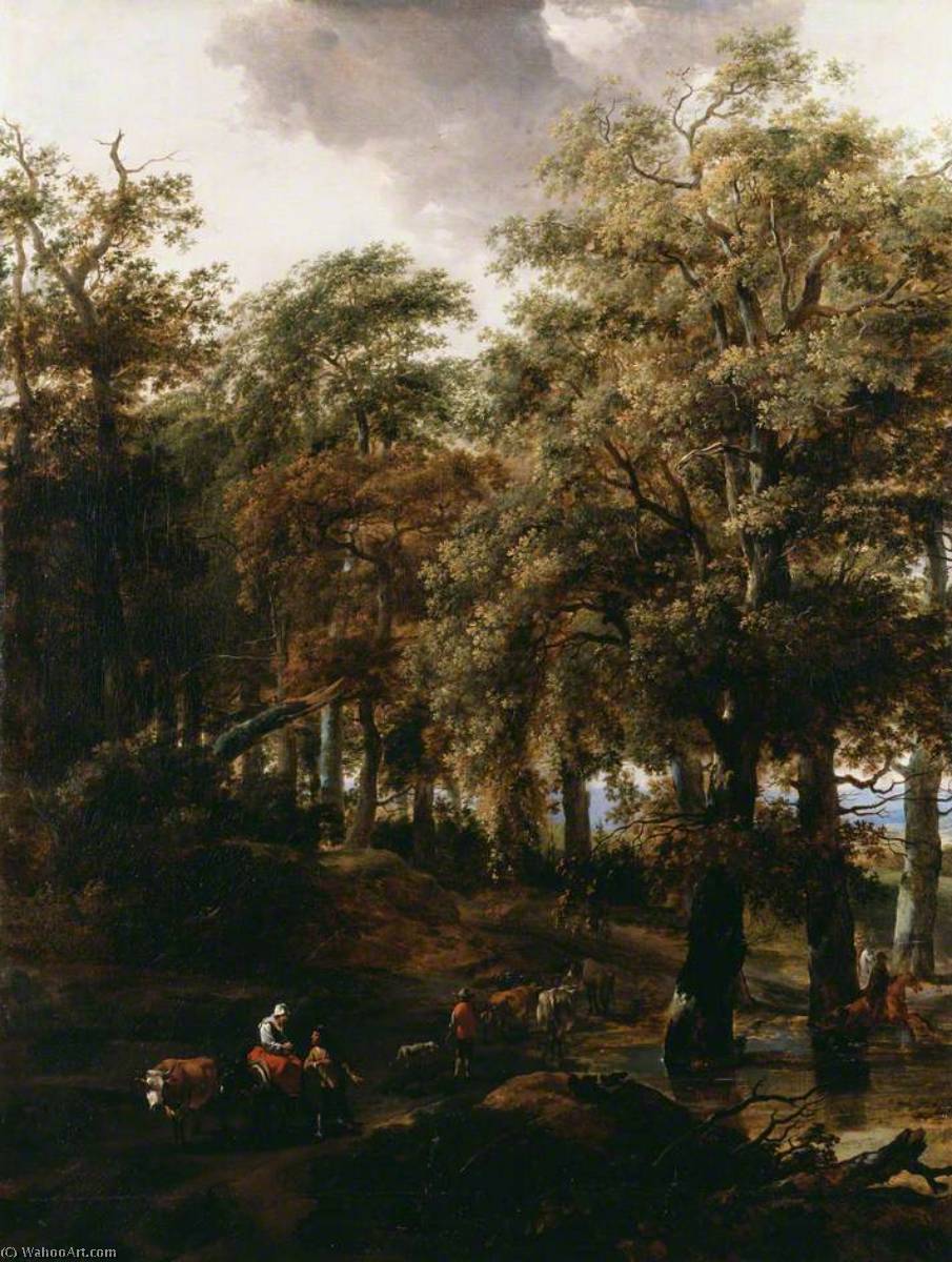 Wikioo.org - The Encyclopedia of Fine Arts - Painting, Artwork by Nicolaes Berchem - A Road through a Wood