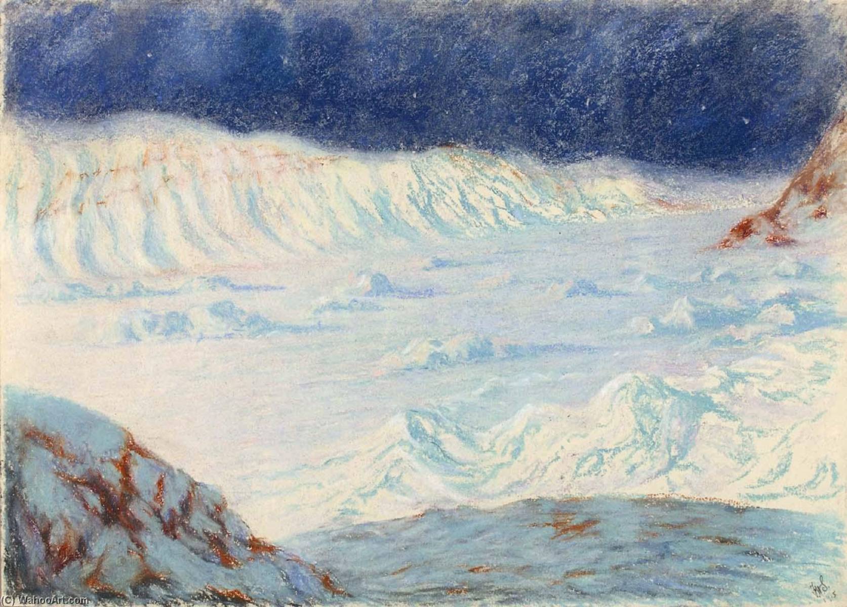 Wikioo.org - The Encyclopedia of Fine Arts - Painting, Artwork by Frank Wilbert Stokes - Moonlight Gold Head of Bowdoin Bay, Greenland 1894
