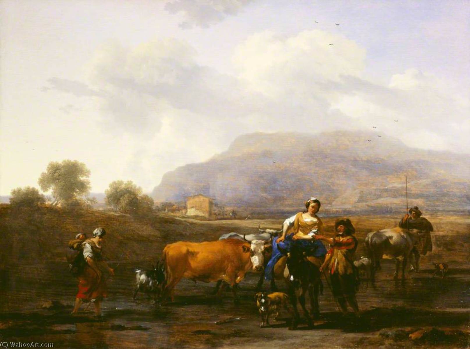 WikiOO.org - Enciklopedija dailės - Tapyba, meno kuriniai Nicolaes Berchem - Travelling Peasants (Le Soir)