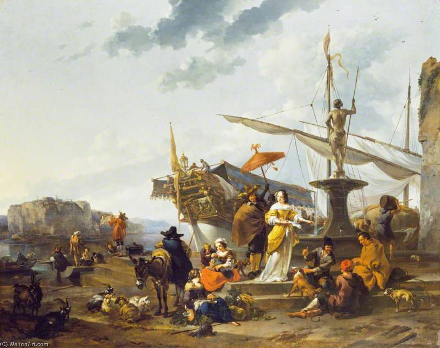 Wikioo.org - The Encyclopedia of Fine Arts - Painting, Artwork by Nicolaes Berchem - A Southern Harbour Scene