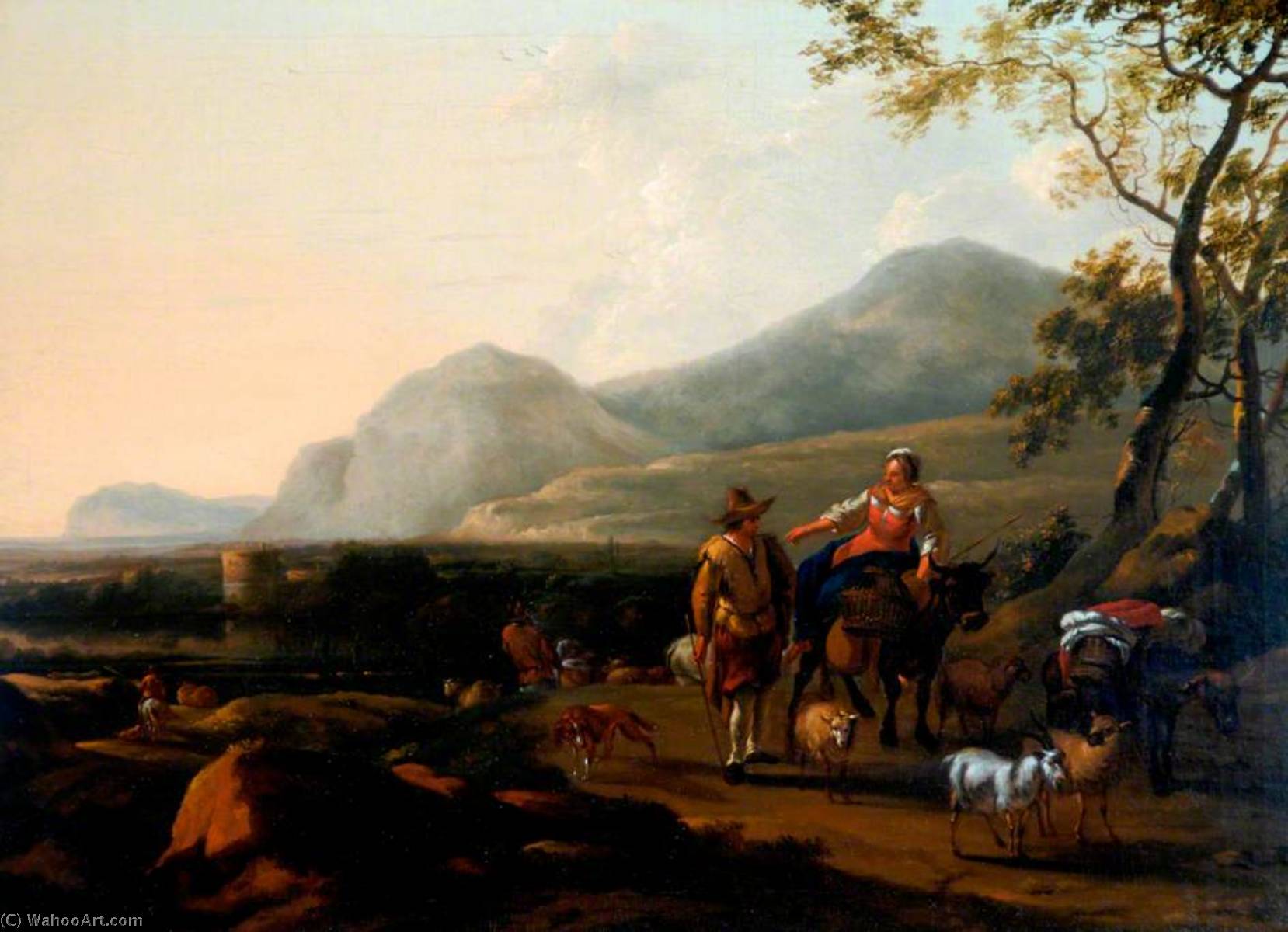 Wikioo.org - The Encyclopedia of Fine Arts - Painting, Artwork by Nicolaes Berchem - Landscape with a Shepherd and His Flock