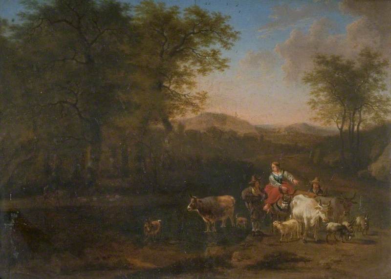 Wikioo.org - The Encyclopedia of Fine Arts - Painting, Artwork by Nicolaes Berchem - Pastoral Landscape with Figures