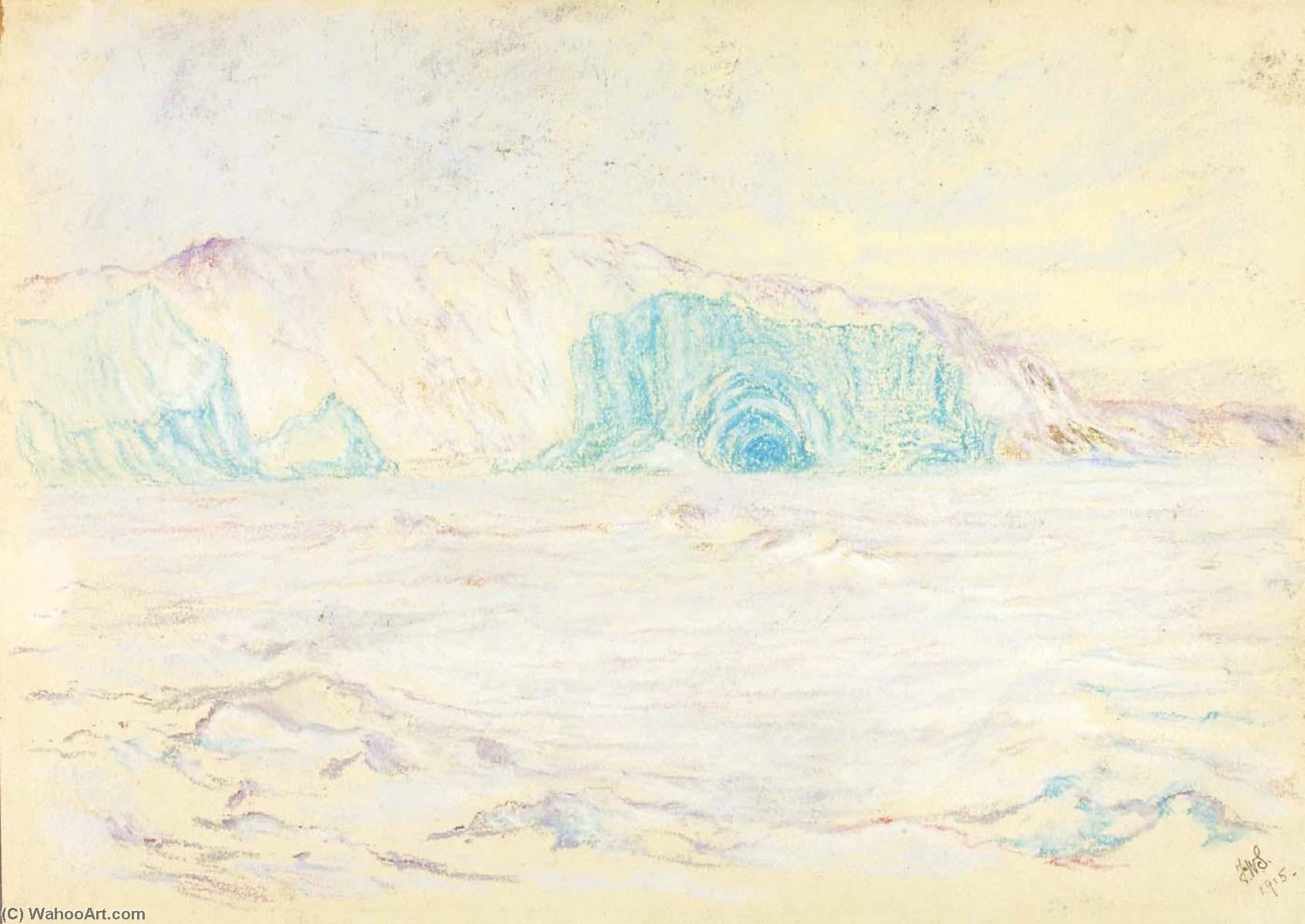 Wikioo.org - The Encyclopedia of Fine Arts - Painting, Artwork by Frank Wilbert Stokes - Icebergs and Cliffs, Head of Bowdoin Bay