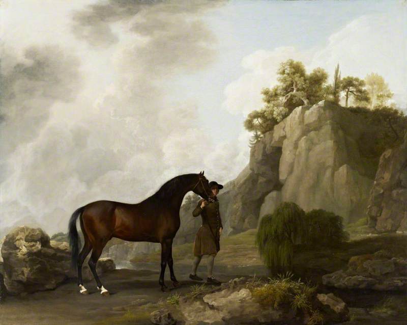 Wikioo.org - The Encyclopedia of Fine Arts - Painting, Artwork by George Stubbs - The Marquess of Rockingham's Arabian Stallion (Led by a Groom at Creswell Crags)
