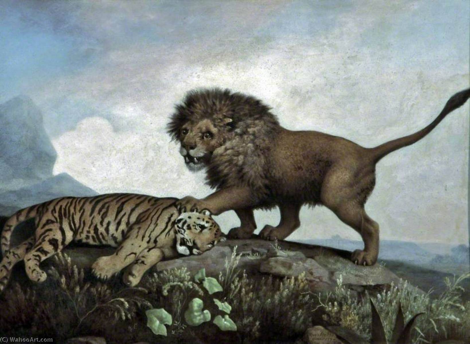 WikiOO.org - 百科事典 - 絵画、アートワーク George Stubbs - A ライオン とタイガー