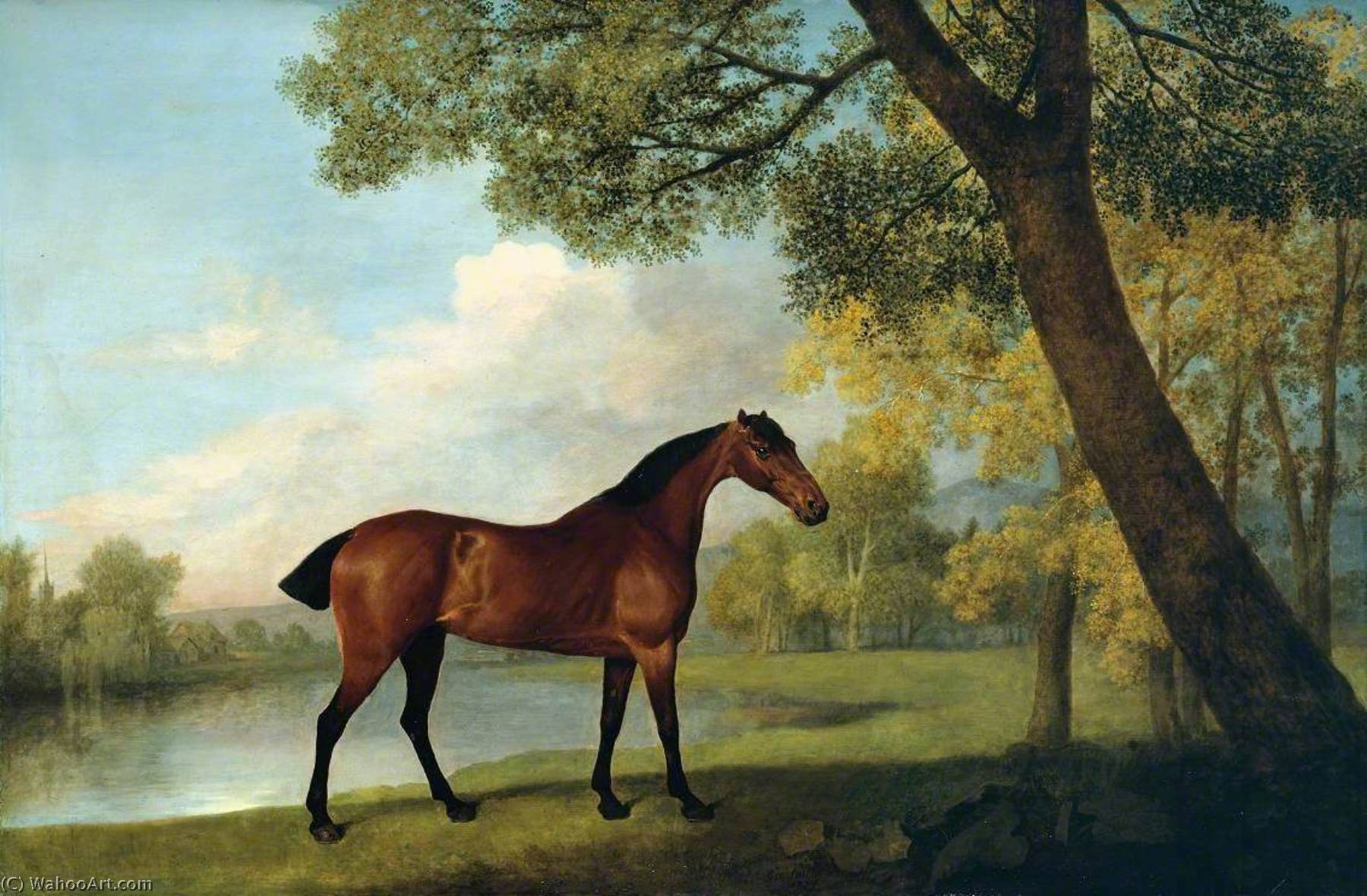 Wikioo.org - The Encyclopedia of Fine Arts - Painting, Artwork by George Stubbs - Bay Hunter by a Lake