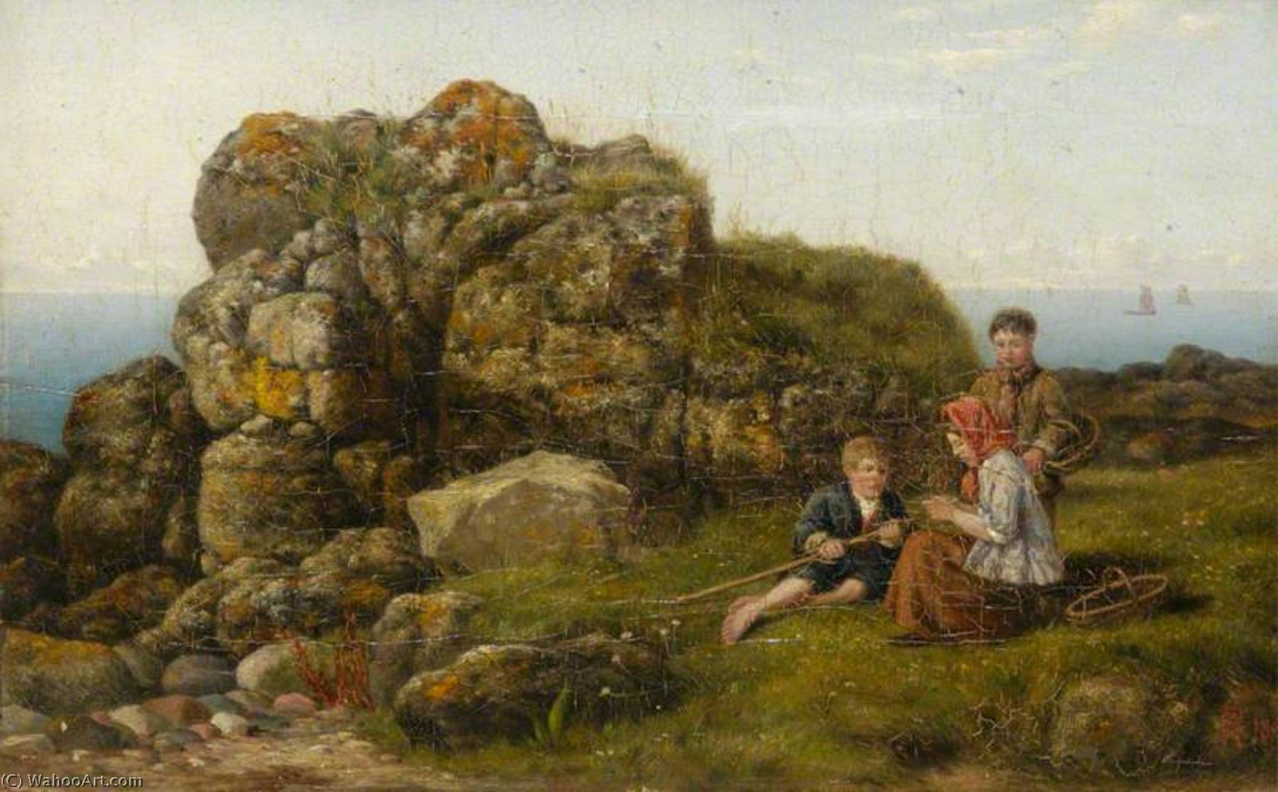 Wikioo.org - The Encyclopedia of Fine Arts - Painting, Artwork by George Agnew Reid - On the Coast near Bervie, Aberdeenshire