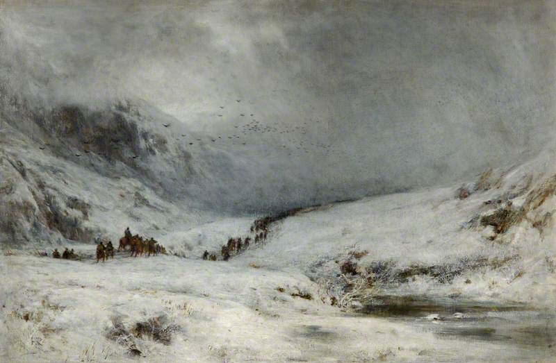 Wikioo.org - The Encyclopedia of Fine Arts - Painting, Artwork by George Agnew Reid - The Passage of Montrose's Army through Glencoe (The Legend of Montrose)