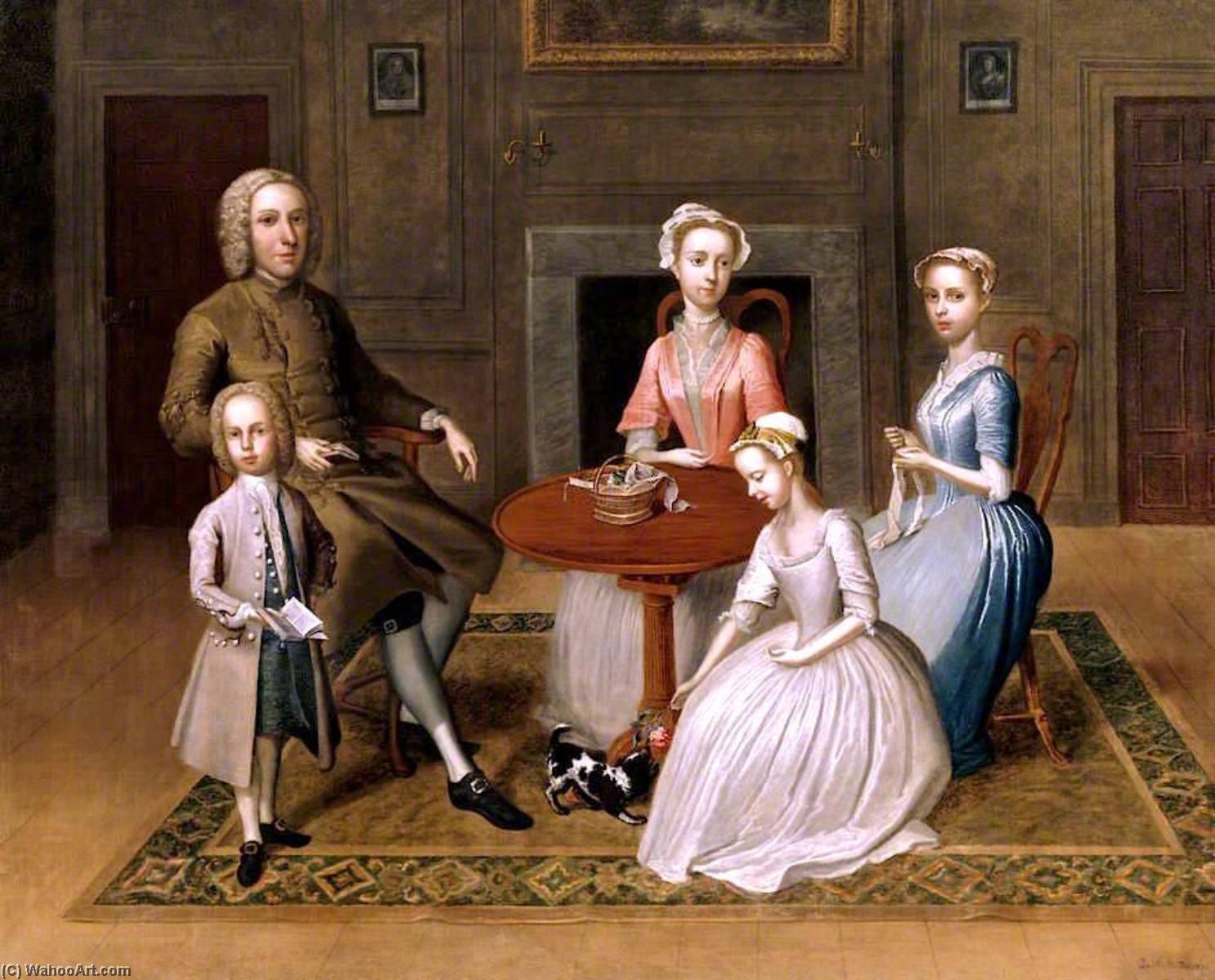 Wikioo.org - The Encyclopedia of Fine Arts - Painting, Artwork by Thomas Bardwell - Group Portrait (possibly of the Brewster Family), in a Domestic Interior