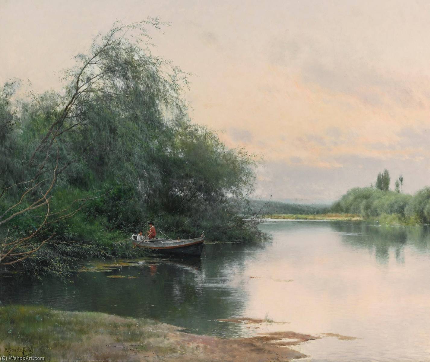 Wikioo.org - The Encyclopedia of Fine Arts - Painting, Artwork by Emilio Sanchez-Perrier - A quiet afternoon on the river