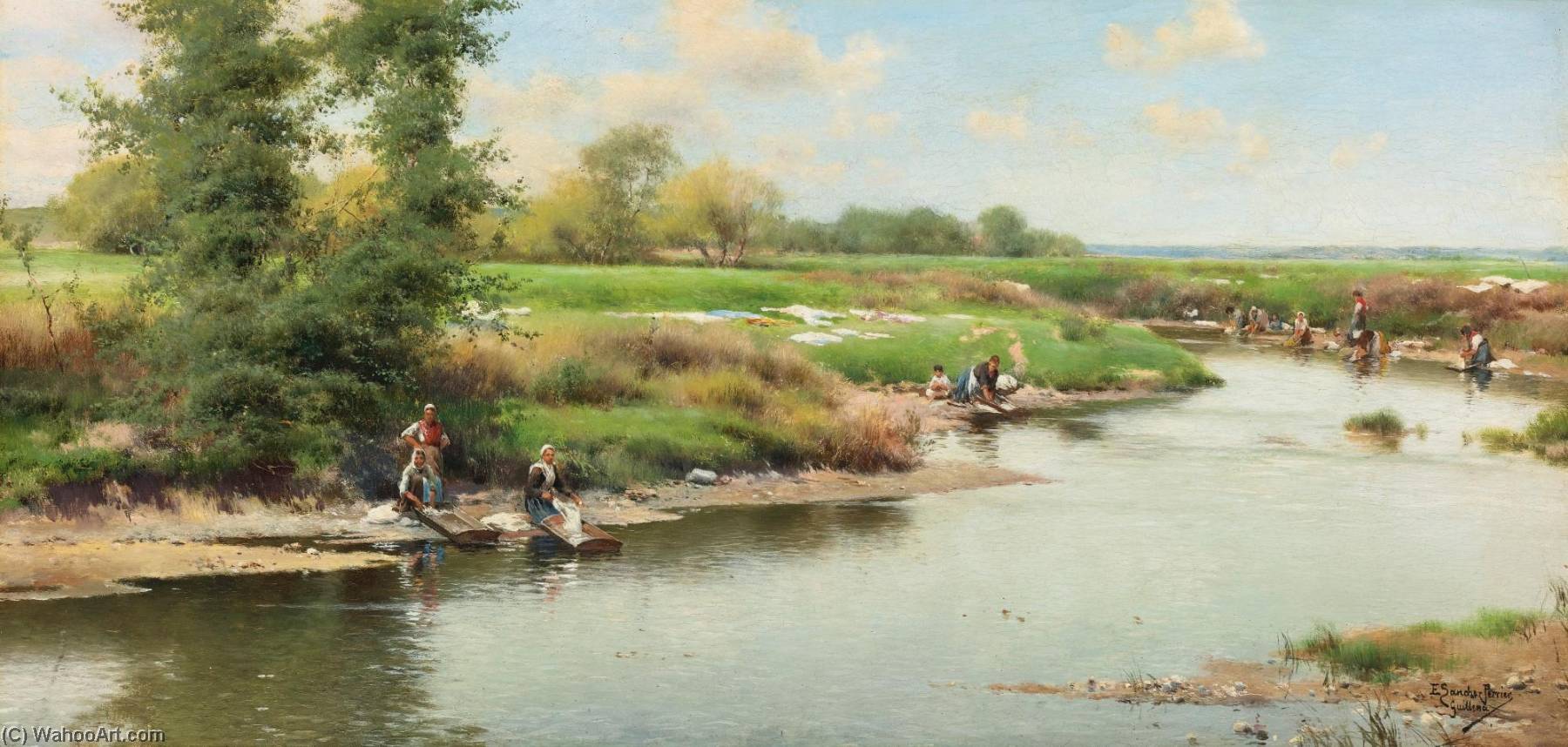 Wikioo.org - The Encyclopedia of Fine Arts - Painting, Artwork by Emilio Sanchez-Perrier - Washerwomen at the Edge of the River, Guillena