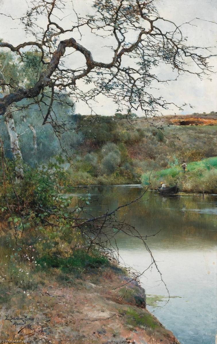 Wikioo.org - The Encyclopedia of Fine Arts - Painting, Artwork by Emilio Sanchez-Perrier - Boating along a Quiet River, Acala