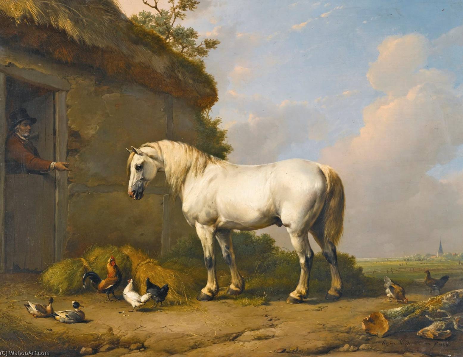 Wikioo.org - The Encyclopedia of Fine Arts - Painting, Artwork by Eugène Joseph Verboeckhoven - At the Stable Door