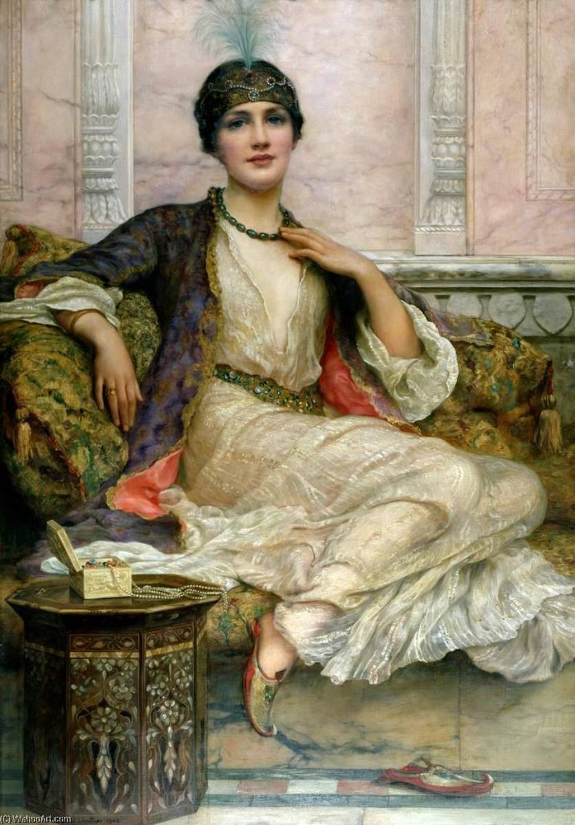 Wikioo.org - The Encyclopedia of Fine Arts - Painting, Artwork by William Clarke Wontner - Jade Necklace for an Eastern Princess
