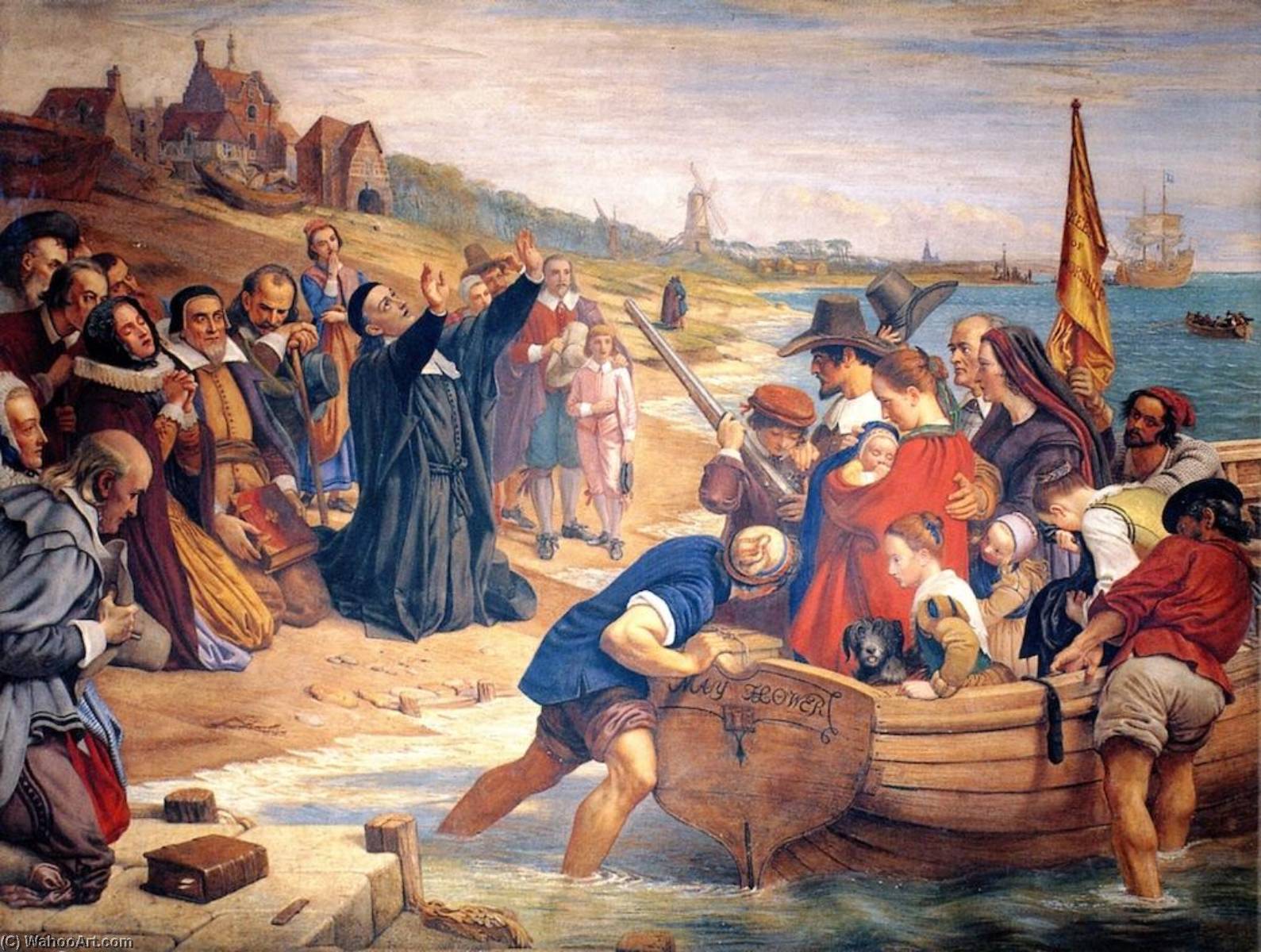 Wikioo.org - The Encyclopedia of Fine Arts - Painting, Artwork by Charles West Cope - The Embarkation of the Pilgrim Fathers for New Engand, 1620