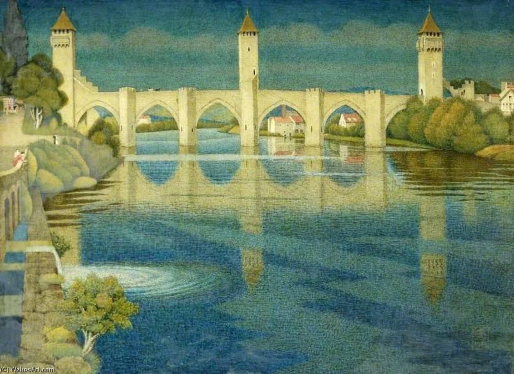 Wikioo.org - The Encyclopedia of Fine Arts - Painting, Artwork by Joseph Edward Southall - The Great Bridge at Cahors, France