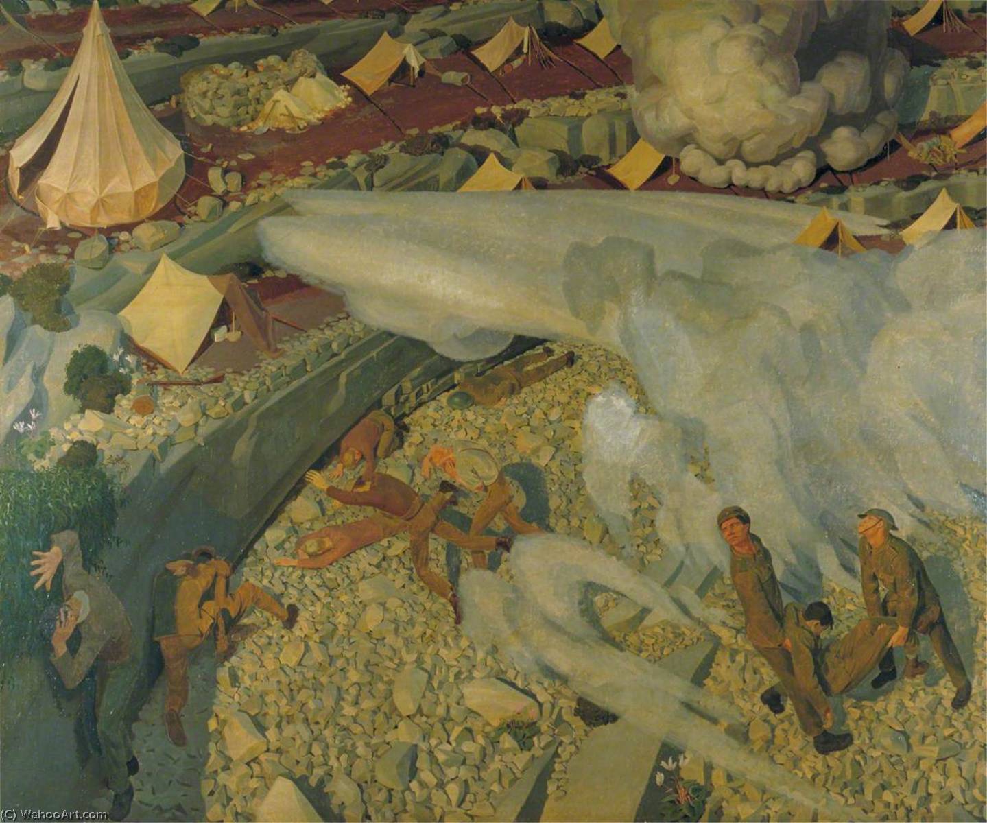 Wikioo.org - The Encyclopedia of Fine Arts - Painting, Artwork by Henry Lamb - Irish Troops in the Judaean Hills Surprised by a Turkish Bombardment