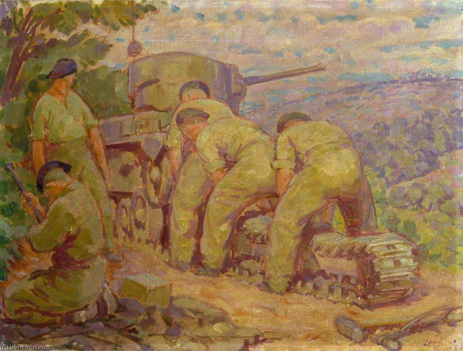 Wikioo.org - The Encyclopedia of Fine Arts - Painting, Artwork by Henry Lamb - Track Repairs by Canadian Troops