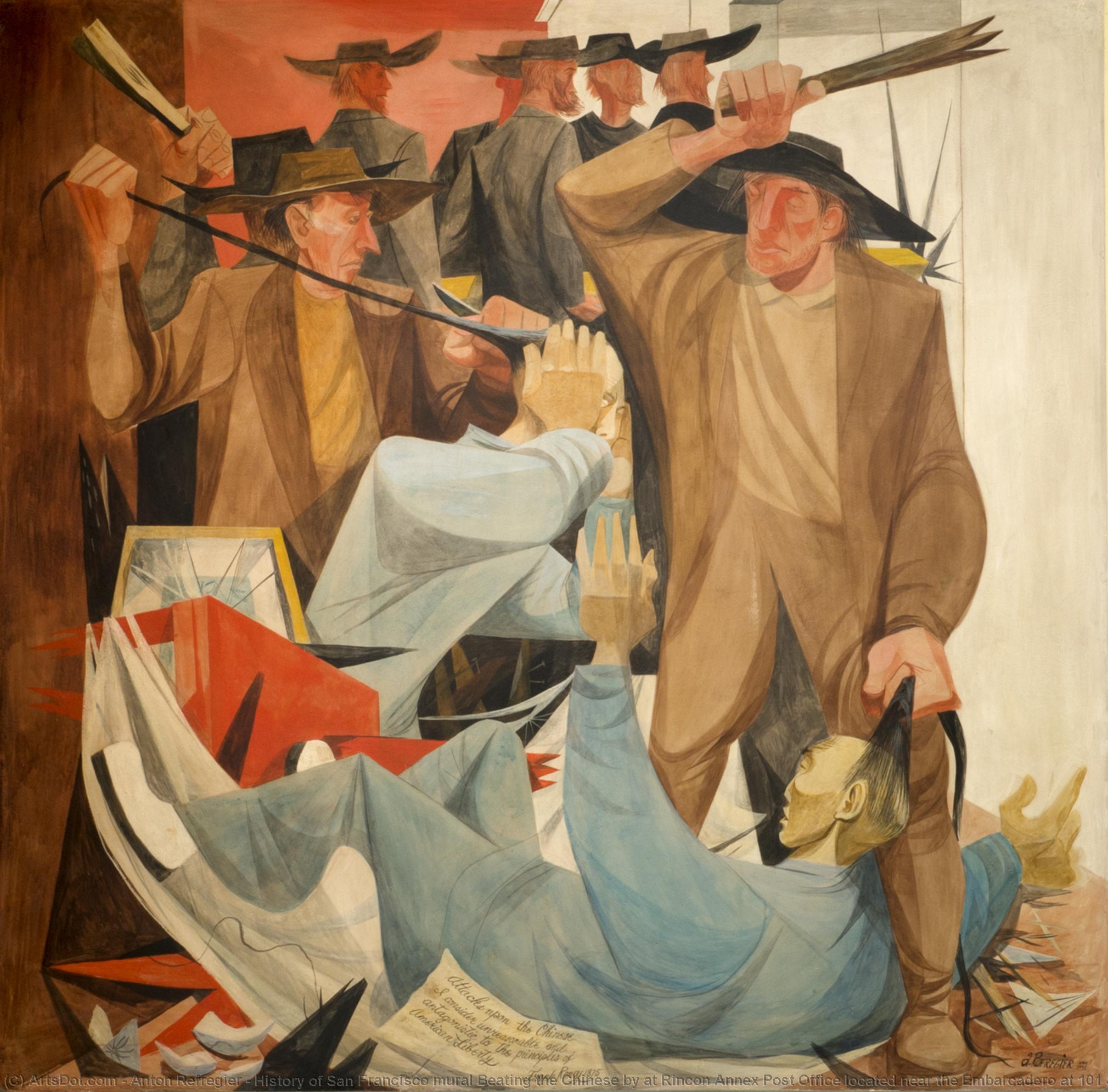 WikiOO.org - Encyclopedia of Fine Arts - Lukisan, Artwork Anton Refregier - History of San Francisco mural Beating the Chinese by at Rincon Annex Post Office located near the Embarcadero at 101 Spear Street, San Francisco, California