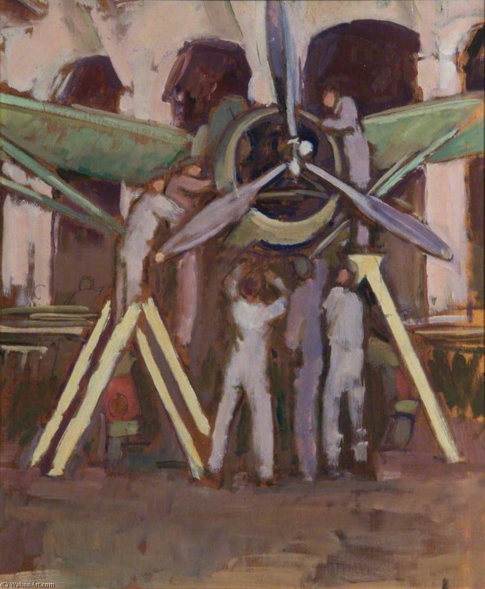 Wikioo.org - The Encyclopedia of Fine Arts - Painting, Artwork by Henry Lamb - Mending the Lysander