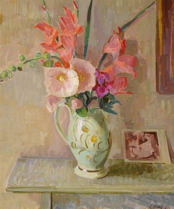Wikioo.org - The Encyclopedia of Fine Arts - Painting, Artwork by Henry Lamb - Hollyhocks and Gladioli
