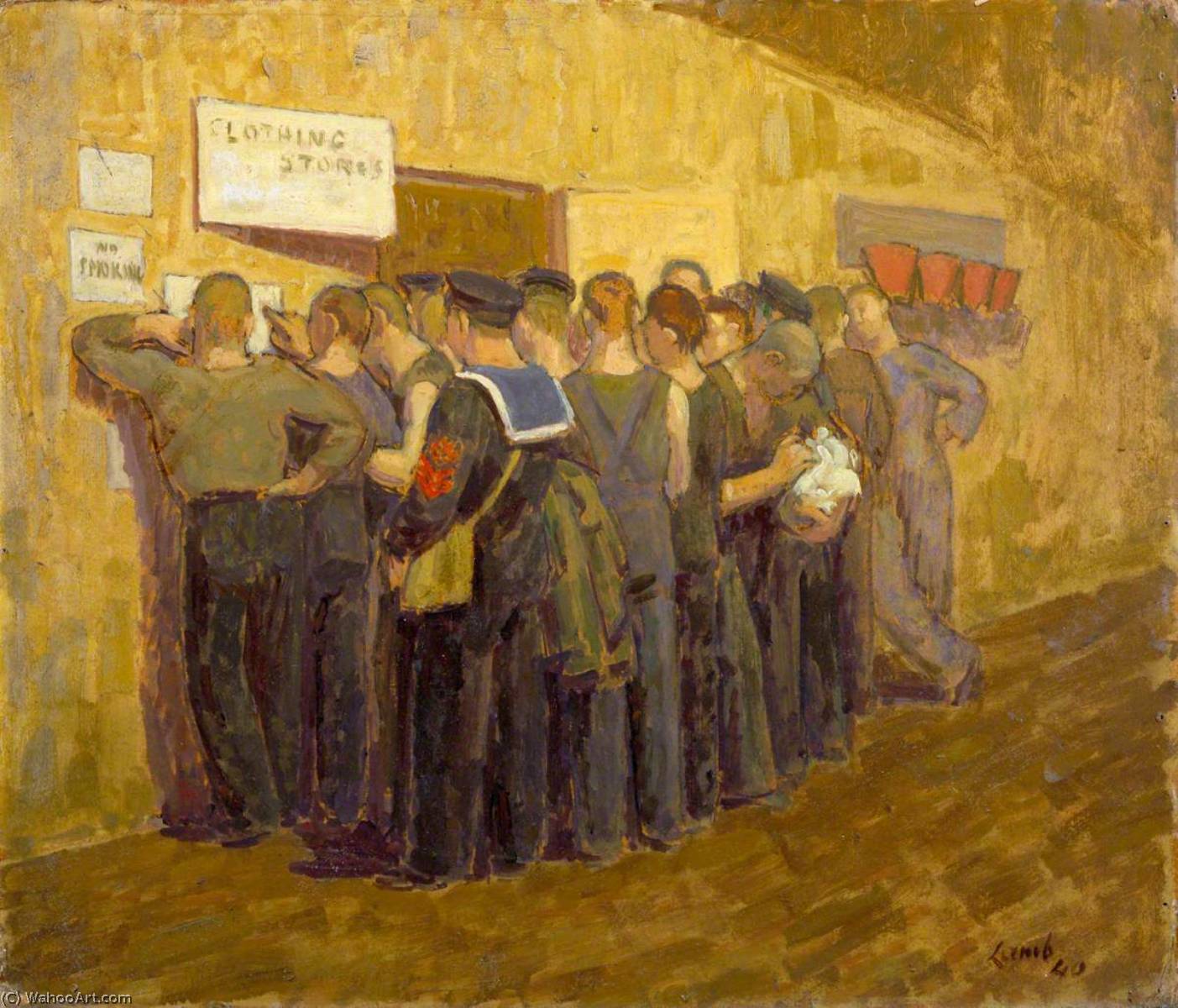 WikiOO.org - Encyclopedia of Fine Arts - Schilderen, Artwork Henry Lamb - Pay Week at the Clothing Store