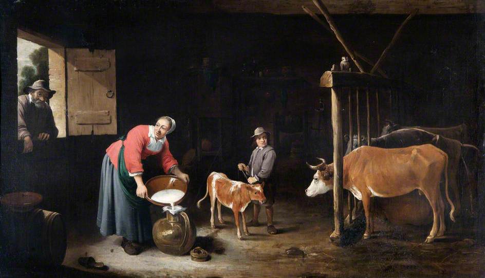 Wikioo.org - Bách khoa toàn thư về mỹ thuật - Vẽ tranh, Tác phẩm nghệ thuật David The Younger Teniers - Interior of a Cowshed