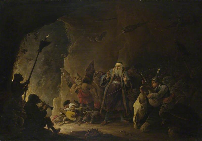 Wikioo.org – La Enciclopedia de las Bellas Artes - Pintura, Obras de arte de David The Younger Teniers - el rica hombre siendo  llevado a  Infierno