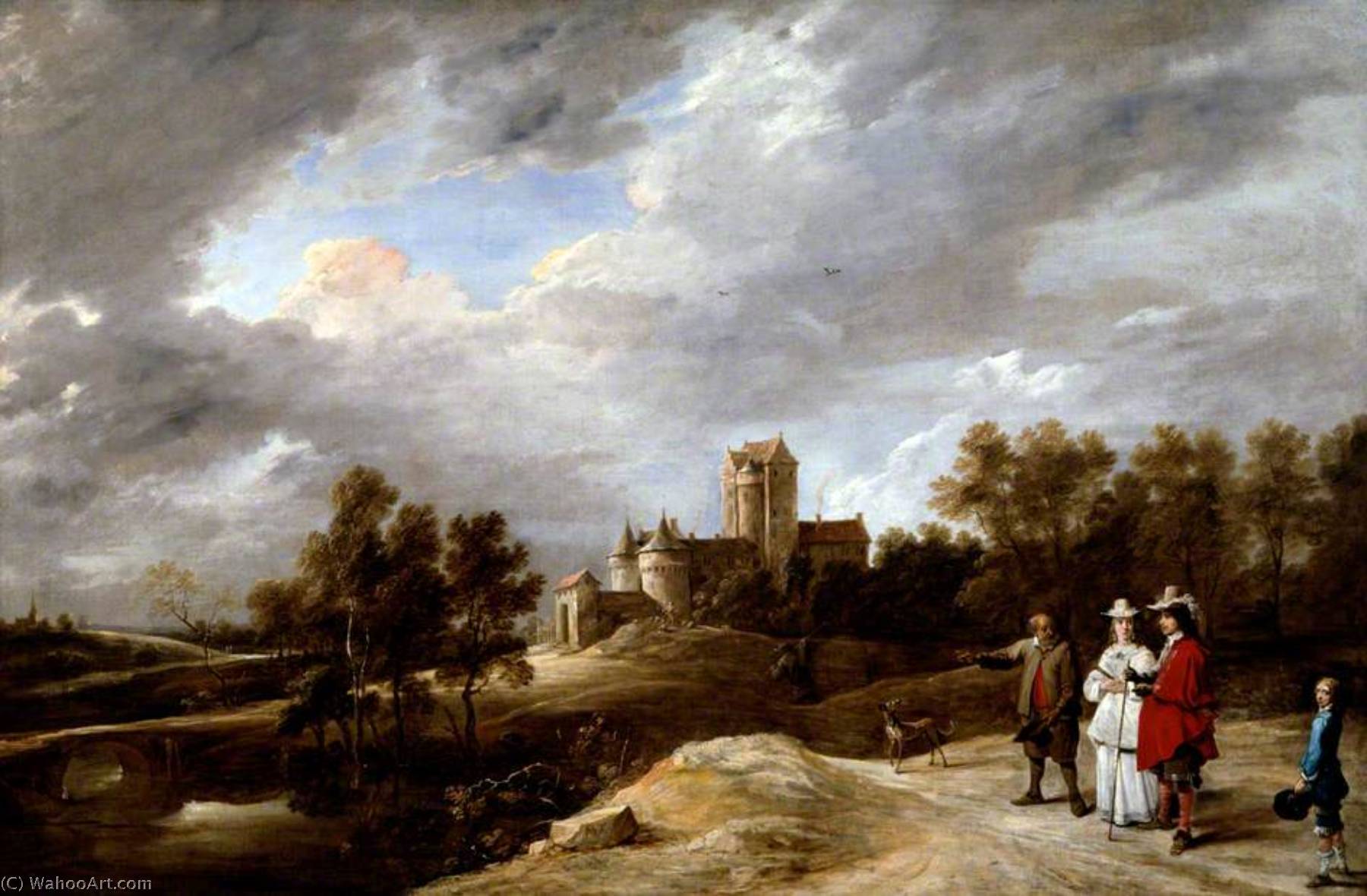 WikiOO.org - Енциклопедия за изящни изкуства - Живопис, Произведения на изкуството David The Younger Teniers - A Castle and Its Proprietors