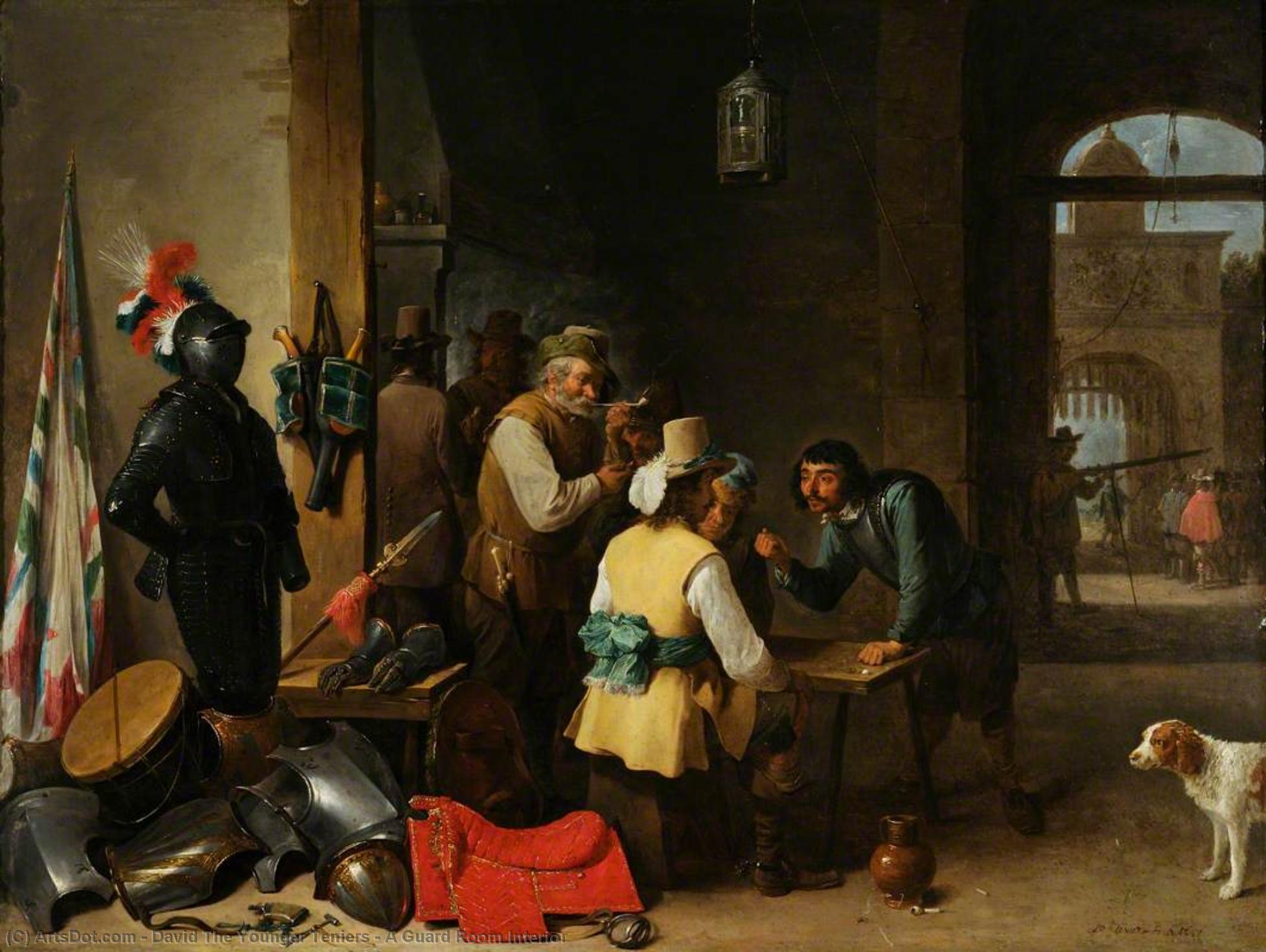 Wikioo.org - The Encyclopedia of Fine Arts - Painting, Artwork by David The Younger Teniers - A Guard Room Interior