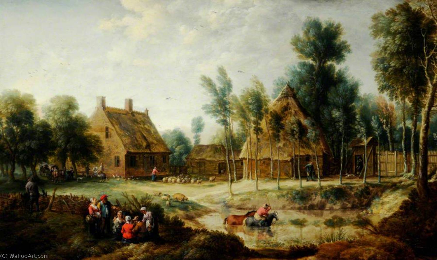 Wikioo.org - The Encyclopedia of Fine Arts - Painting, Artwork by David The Younger Teniers - A Scene in a Flemish Village
