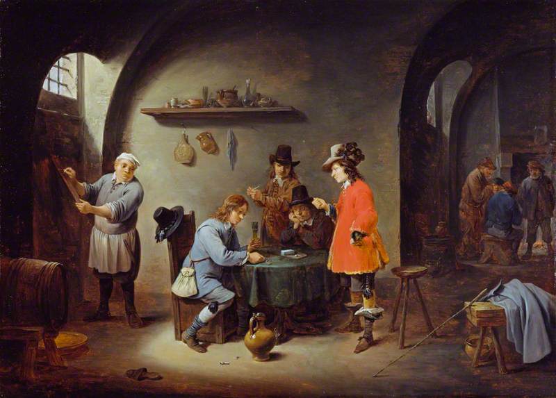 WikiOO.org - Enciclopédia das Belas Artes - Pintura, Arte por David The Younger Teniers - Gambling Scene at an Inn