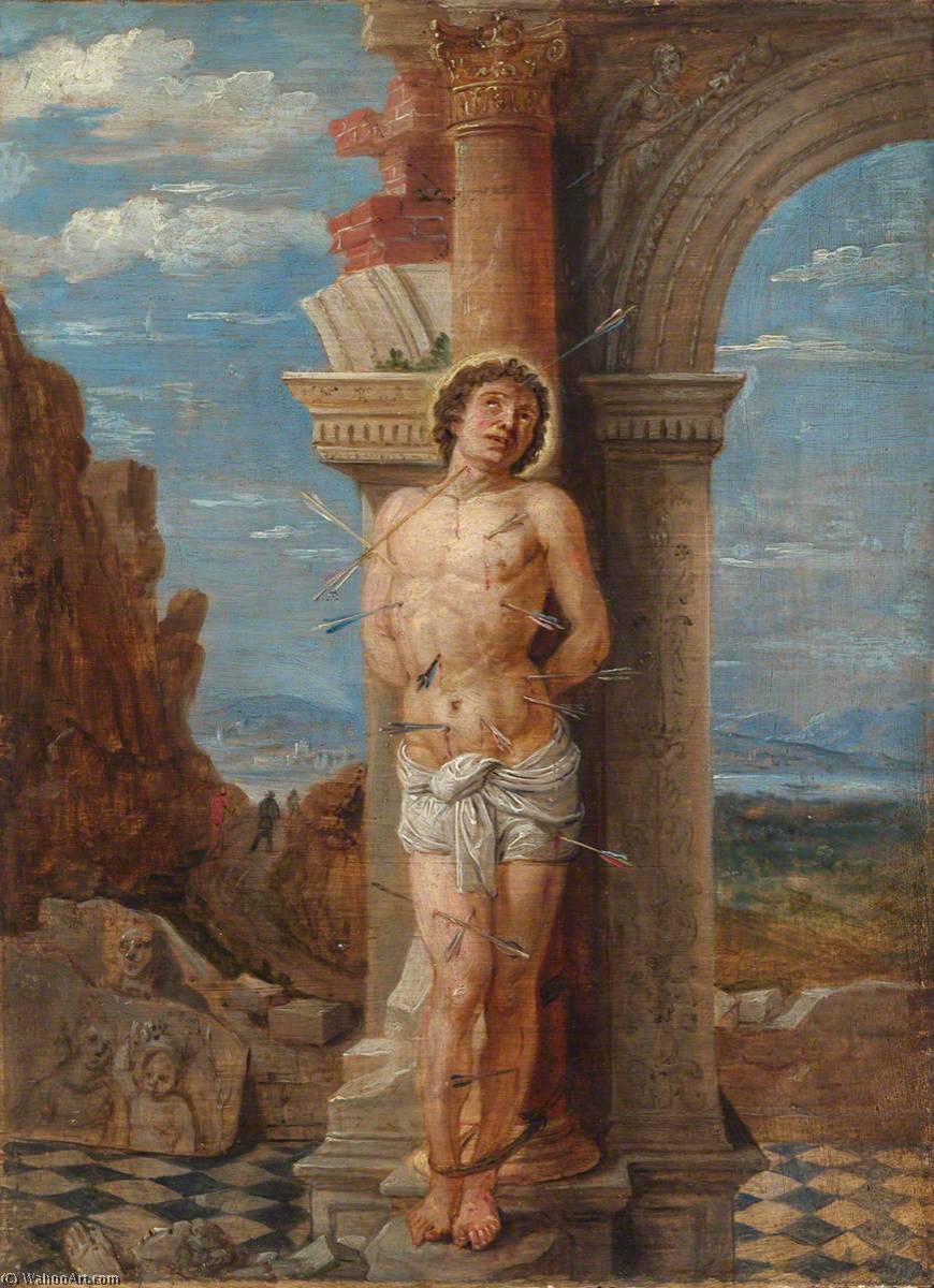 WikiOO.org - Enciklopedija dailės - Tapyba, meno kuriniai David The Younger Teniers - Saint Sebastian (after Andrea Mantegna)