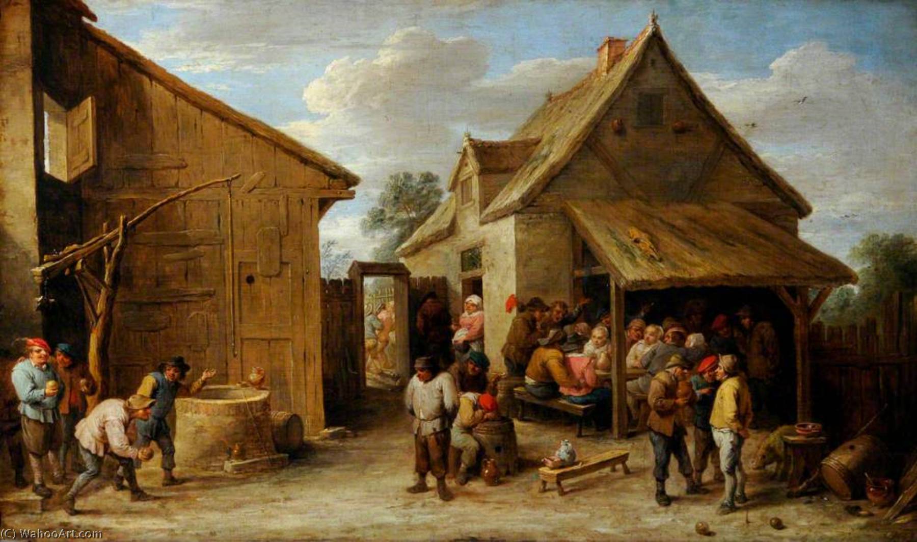 WikiOO.org - Енциклопедия за изящни изкуства - Живопис, Произведения на изкуството David Teniers Ii Le Jeune - The Yard of an Inn