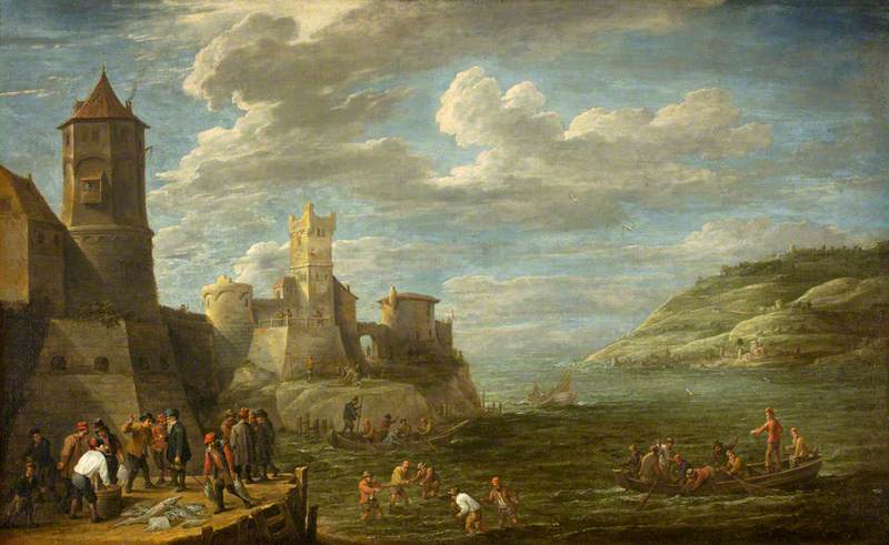 Wikioo.org - The Encyclopedia of Fine Arts - Painting, Artwork by David The Younger Teniers - Fisherman on a Quay