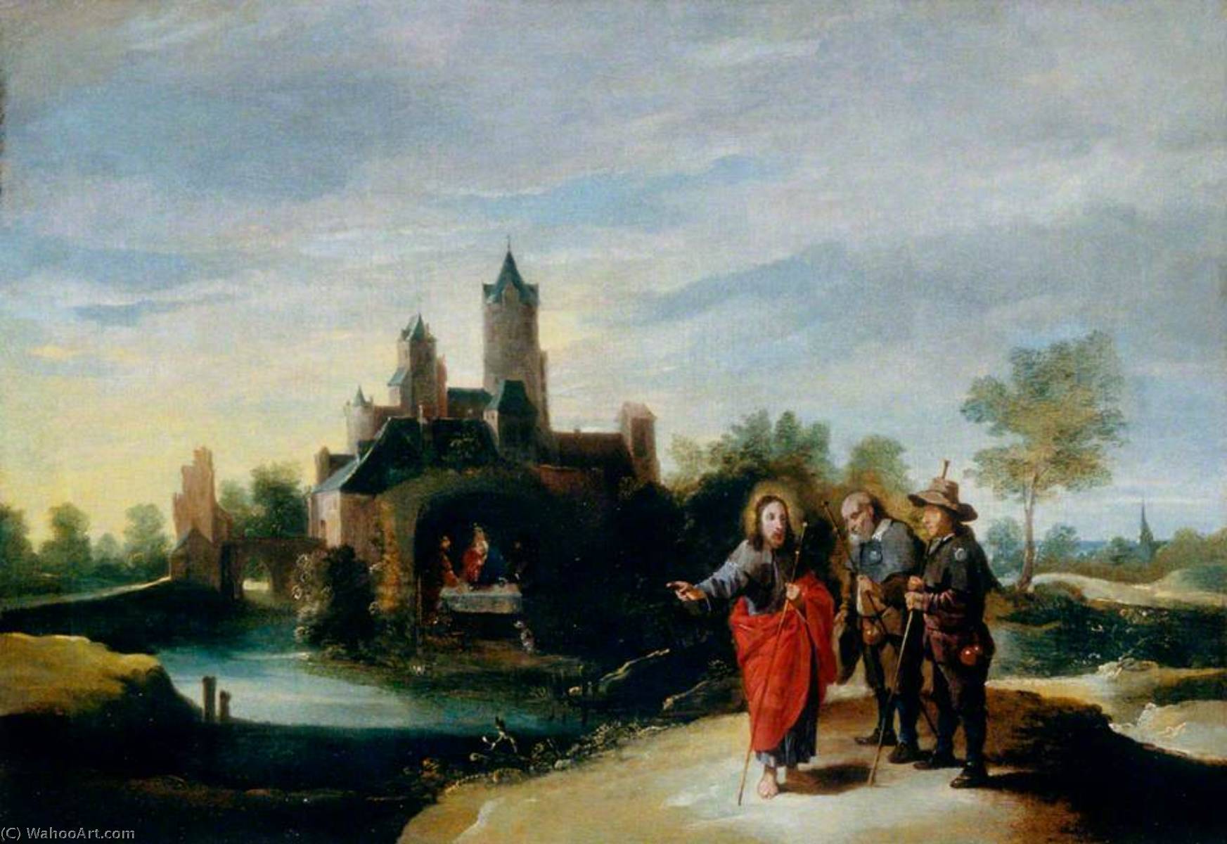 WikiOO.org - 百科事典 - 絵画、アートワーク David The Younger Teniers - キリスト そして 弟子 上の 方法 エマオへ