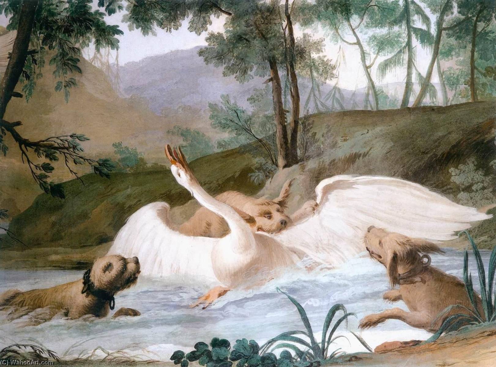 Wikioo.org - The Encyclopedia of Fine Arts - Painting, Artwork by Andrea Urbani - The Swan Attacked by Dogs (detail)