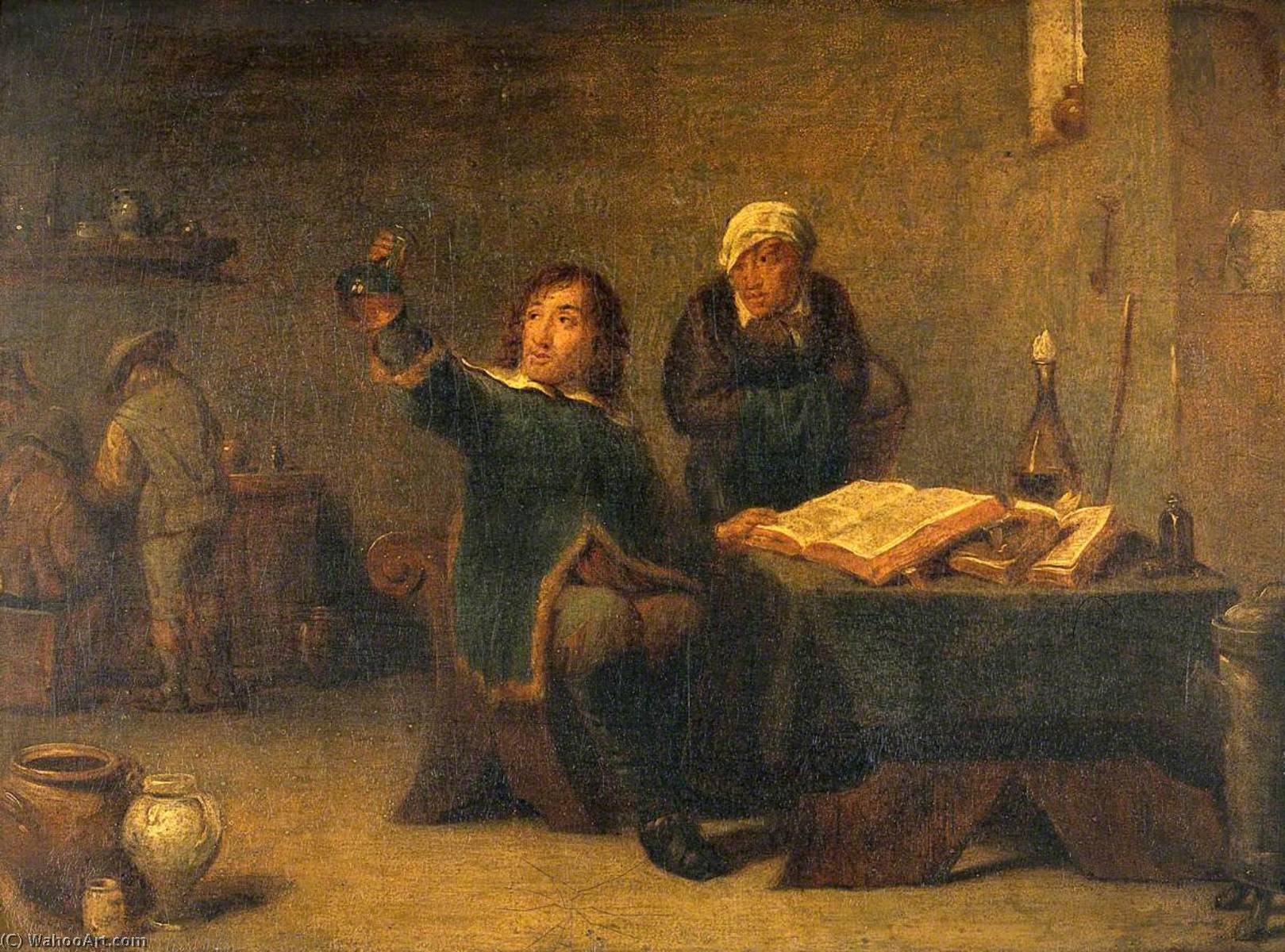 Wikioo.org - The Encyclopedia of Fine Arts - Painting, Artwork by David Teniers Ii Le Jeune - A Medical Practitioner Examining a Urine Flask