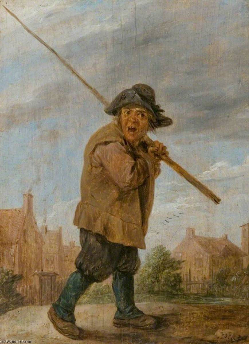 Wikioo.org - The Encyclopedia of Fine Arts - Painting, Artwork by David Teniers Ii Le Jeune - A Peasant Carrying a Pole