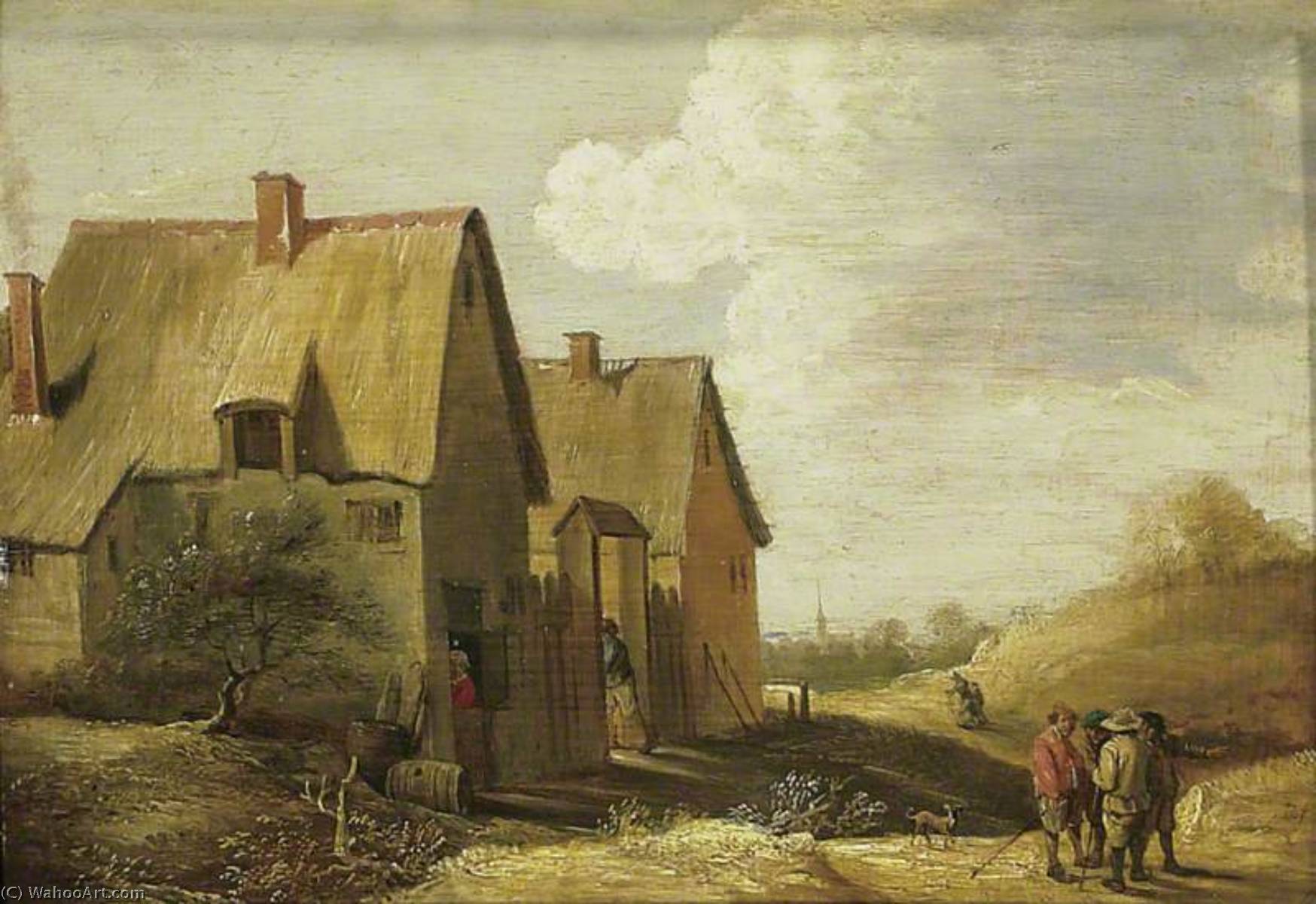 Wikioo.org - The Encyclopedia of Fine Arts - Painting, Artwork by David The Younger Teniers - Landscape with a Farmhouse and Figures