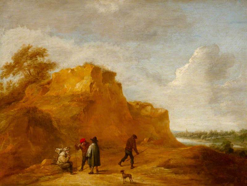Wikioo.org - The Encyclopedia of Fine Arts - Painting, Artwork by David The Younger Teniers - Sand Cliff and Figures