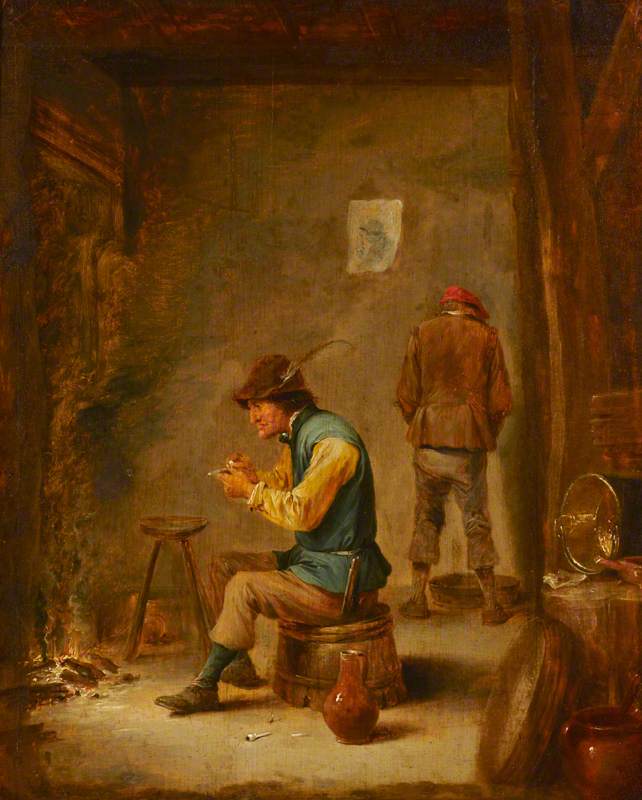 WikiOO.org - Енциклопедия за изящни изкуства - Живопис, Произведения на изкуството David Teniers Ii Le Jeune - A Peasant Filling His Pipe