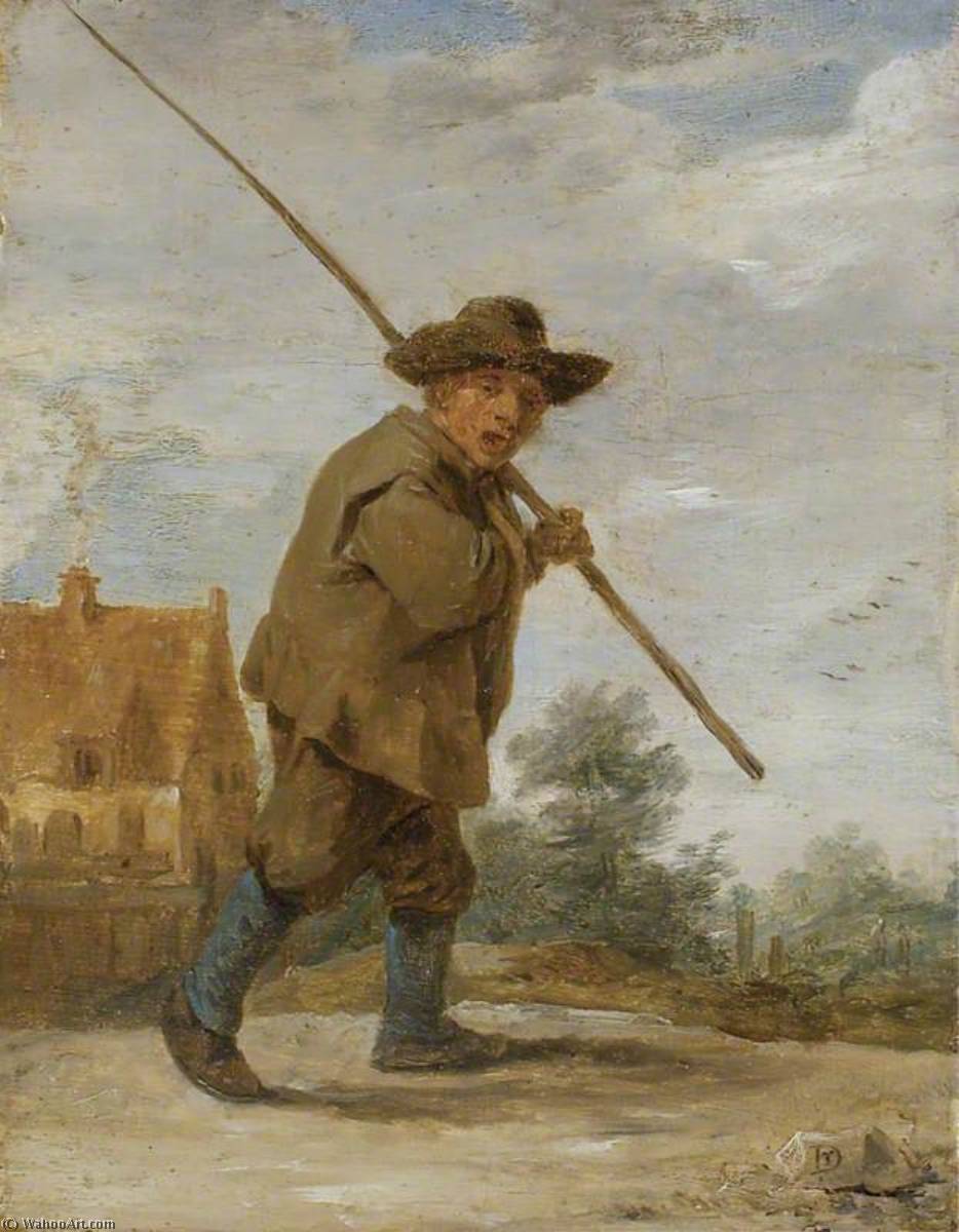 WikiOO.org - Енциклопедия за изящни изкуства - Живопис, Произведения на изкуството David Teniers Ii Le Jeune - A Peasant carrying a Rod over his Shoulder