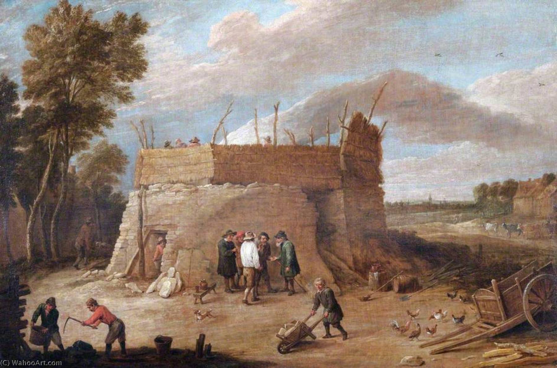 Wikioo.org - The Encyclopedia of Fine Arts - Painting, Artwork by David Teniers Ii Le Jeune - A Lime Kiln with Figures