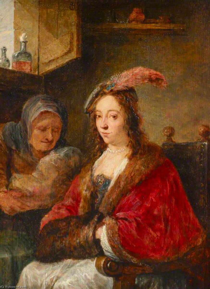 WikiOO.org - Encyclopedia of Fine Arts - Maleri, Artwork David The Younger Teniers - A Lady with Her Nurse