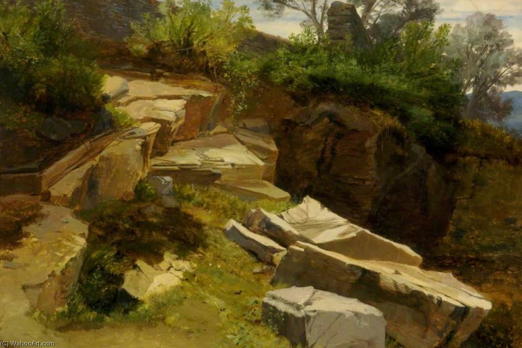 Wikioo.org - The Encyclopedia of Fine Arts - Painting, Artwork by Frederick Lee Bridell - Mountainside, Lake and Rocks